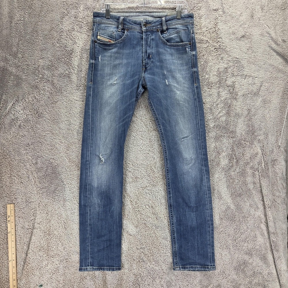 Diesel Jeans Mens 30x32 Blue Akee Regular Slim Tapered Button Fly Stretch 084GG